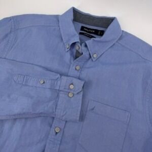 Nautica Classic Fit Long Sleeve Button Down Shirt Mens Size L Blue Cotton